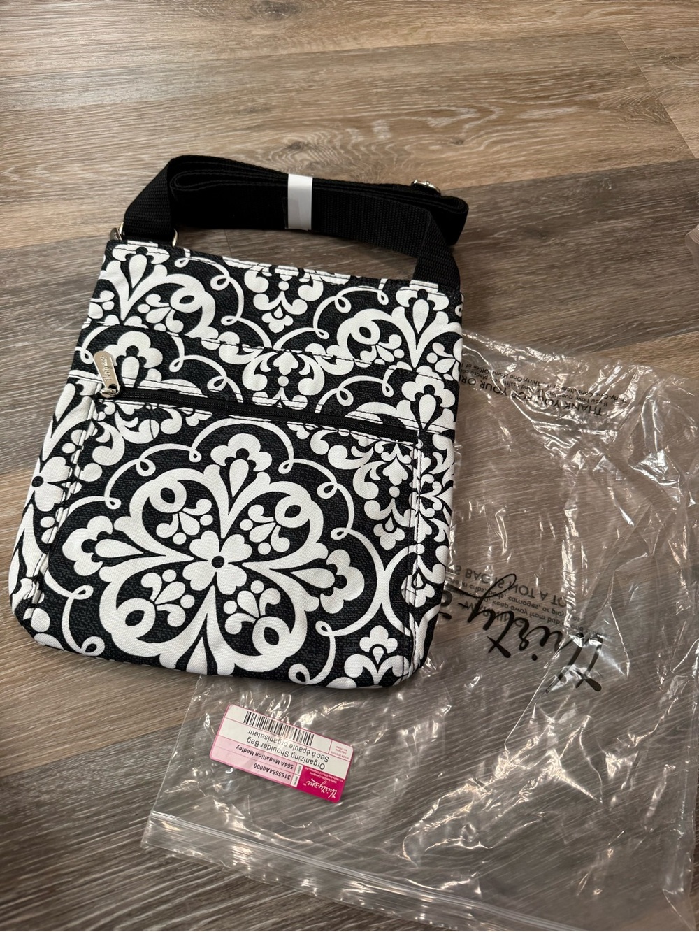 thirty-one Black and White Damask Crossbody Bag